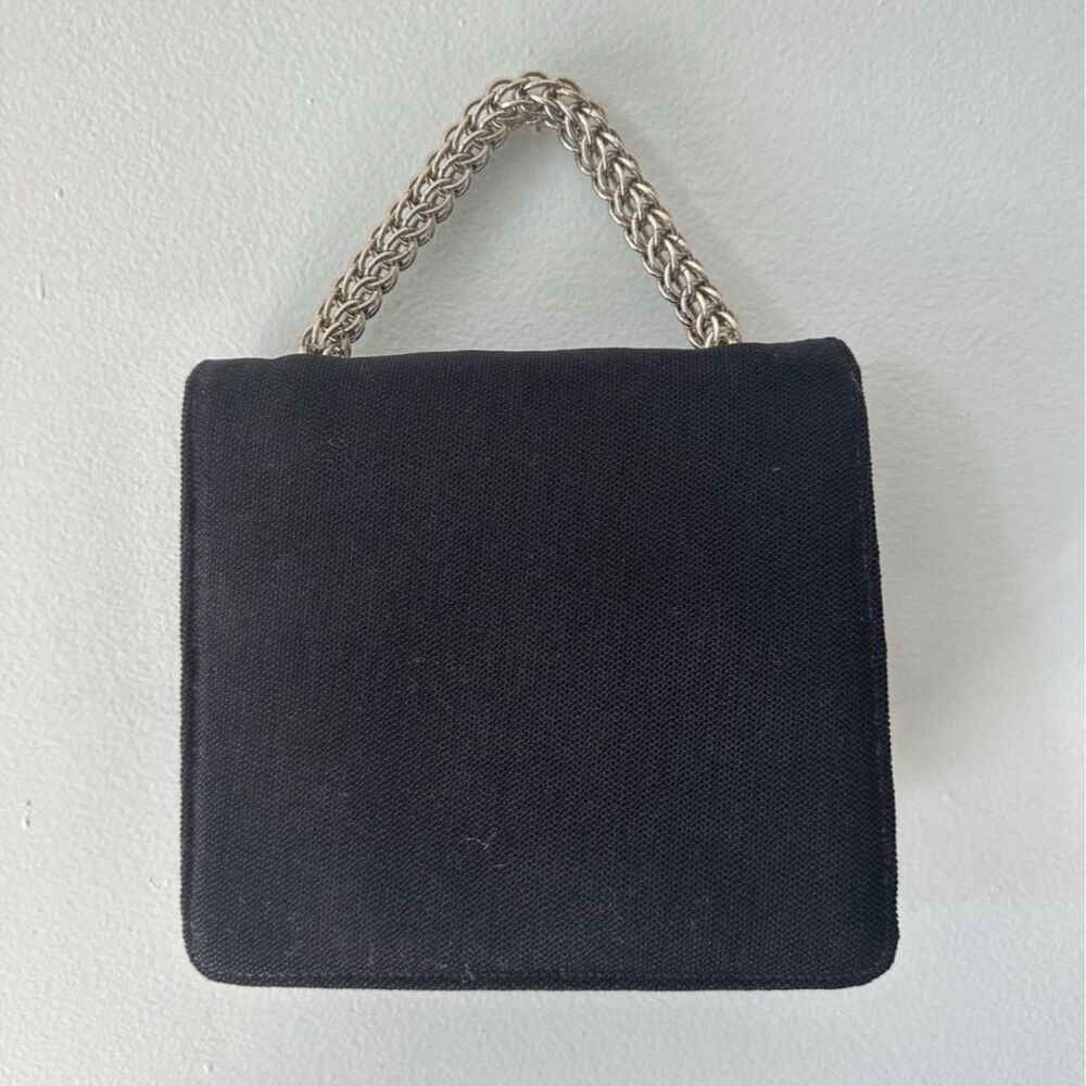 Sondra Roberts Vintage Black Evening Bag with Silver Chain Handle Clutch